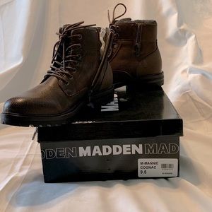Mens Steve Madden cognac leather boots NIB